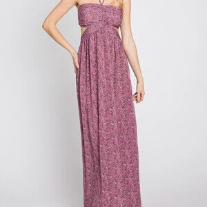 Lush Mauve Floral Maxi Halter Dress